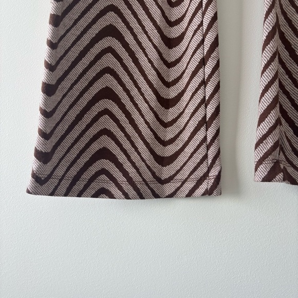 Urban Outfitters Bryn Pull On Flare Pant Brown and Cream Wavy Groovy Wide Leg S - Picture 5 of 9